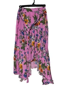 Umgee NWT Pink Floral Wrap Skirt Size Medium Midi Tropical Resort Vacation